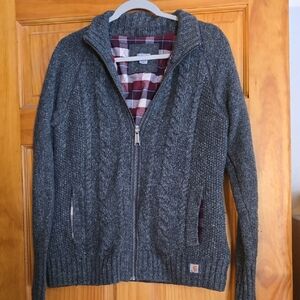Carhartt Women’s Gray Cable Knit Zip Cardigan Workwear Sweater